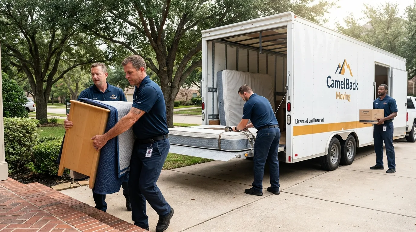 Crew loading residential truck for cross-state move from Douglas, WY